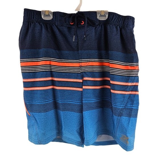 Zeroxposure Men Swim Trunks Size L Blue Orange Striped Drawstring Zippered Pocke - Picture 1 of 8